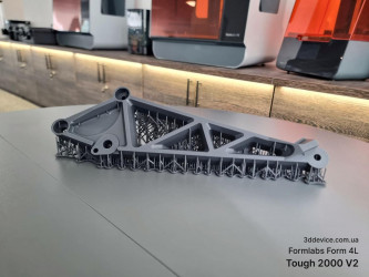 Large-scale SLA 3D printed structural bracket on Formlabs Form 4L in Tough 2000 V2 resin