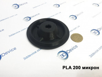 3D-printed PLA mechanism component, 200 microns layer thickness, shown with coin by 3DDevice.