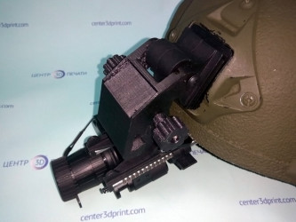 3D-printed Warthog NVG mount prototype on a helmet for defense applications by 3DDevice.