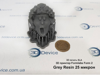 Formlabs Form 2 SLA 3D printed face model (Grey Resin, 25 microns). High-precision miniature by 3DDevice.