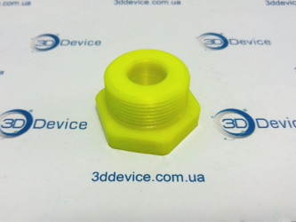 Durable yellow CoPET filament used to 3D print a threaded gear. 3DDevice custom industrial part prototyping.