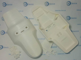 3D printed white plastic fender and small mounting components. 3DDevice custom complex product manufacturing service.