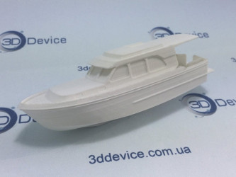 Miniature boat model 3D printed (yacht or cruiser). 3DDevice custom model printing with high accuracy (implied 20 microns).