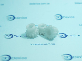 White 3D printed mechanical gears made with PET filament. Custom precision parts from 3DDevice experts: 3ddevice.com.ua.