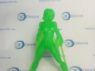 Translucent green photopolymer 3D printed action figurine. High-detail collectible SLA model by 3DDevice: 3ddevice.com.ua.