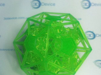 Green photopolymer geometric precision test model. Complex intricate design for high-detail SLA 3D printing quality by 3DDevice.