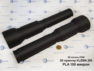 FDM 3D printed flashlight bodies (PLA, 100 microns) on KLEMA 250. Precision prototyping service by 3DDevice experts.