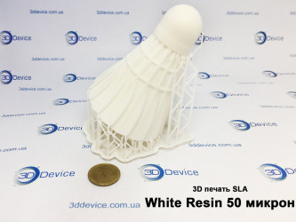 SLA 3D printed model of a shuttlecock/intricate prototype. High-resolution resin printing service for detailed mock-ups and testing by 3DDevice: 3ddevice.com.ua.