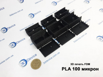 FDM 3D printed batch of small technical/housing parts from PLA plastic (100 microns). Custom functional component production service by 3DDevice: 3ddevice.com.ua.