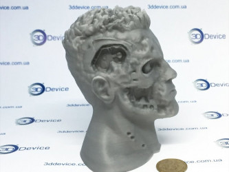 3DDevice prints detailed Terminator T-800 skull model using FDM technology.