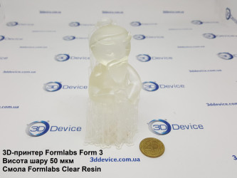 3DDevice SLA 3D printed transparent figure with Formlabs Clear Resin.