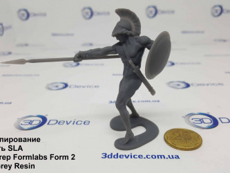 3DDevice SLA printed Spartan miniature, Formlabs Grey Resin.