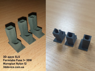A set of high-precision SLS 3D-printed industrial parts made with Formlabs Fuse 1+ and Nylon 12 by 3DDevice.