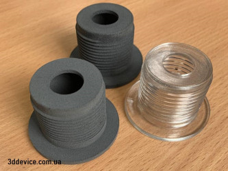 Original and SLS 3D-printed Geberit plastic and transparent plumbing prototypes by 3DDevice.