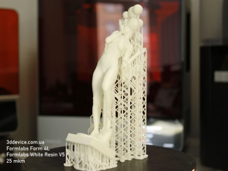 Miniature figurine of a woman on a Formlabs Form 4L 3D printer, White Resin V5, 25 microns