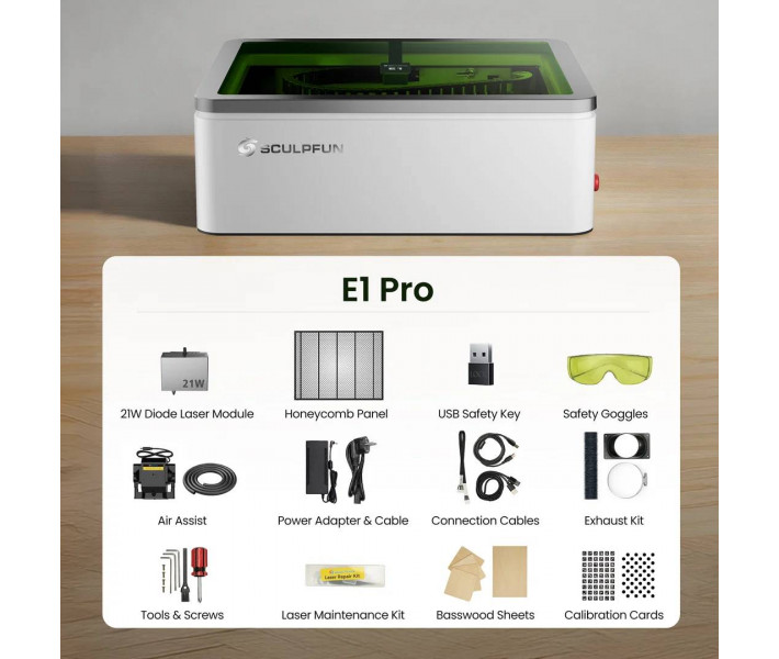 Лазерний гравер-різак SCULPFUN E1 Pro 21W Diode