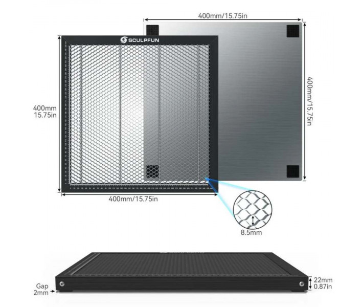 Платформа Sculpfun 350x350 мм с вытяжной системой для лазерной резки
