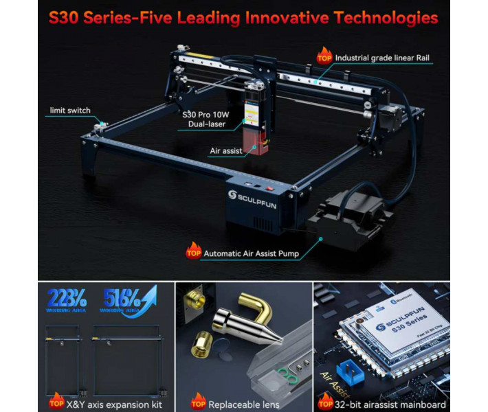 Лазерний гравер Sculpfun S30 Pro 10W