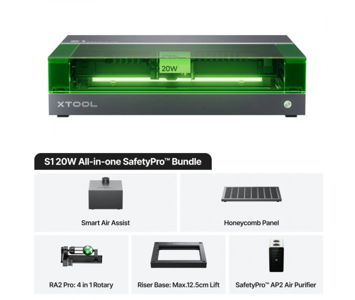 xTool S1 20W All-in-One SafetyPro Bundle – Complete laser engraving kit