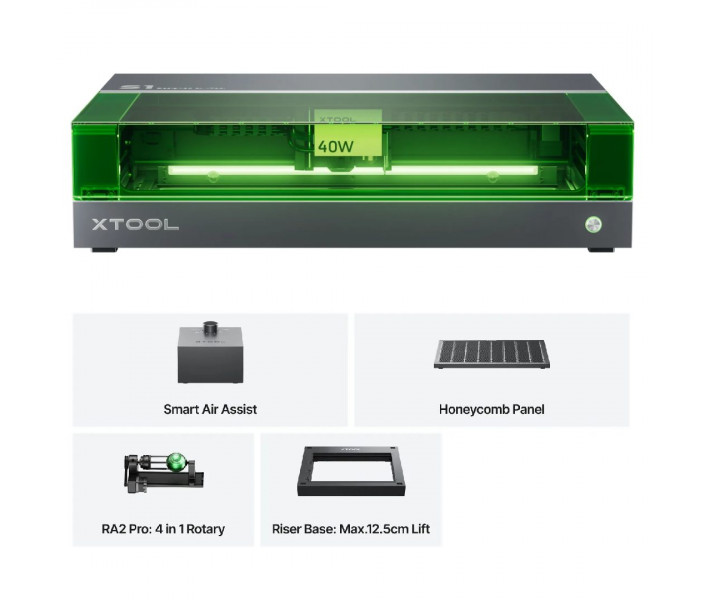 xTool S1 40W Rotary – Закритий діодний лазерний гравер-різак з ротором