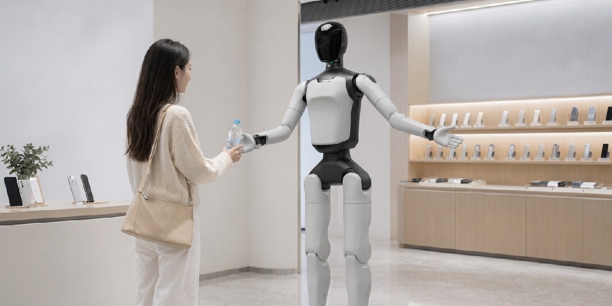 Робот-гуманоїд AGIBOT A3 передає пляшку людині