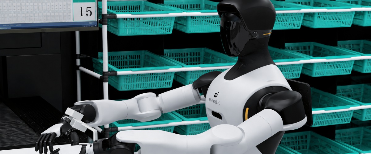 AgiBot G2 під час роботи з предметами на виробничій ділянці