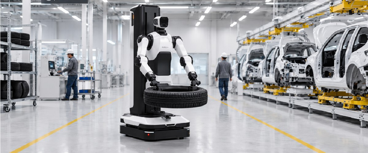AgiBot G2 Max для перемещения грузов на автомобильном производстве