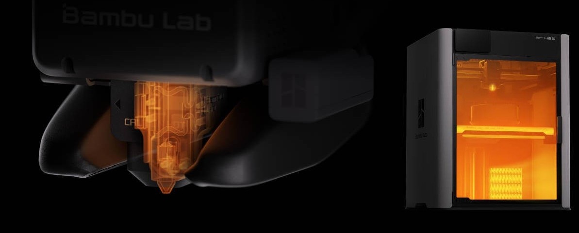 Высокотемпературный хотенд и активно нагреваемая камера Bambu Lab H2S Full Laser Combo.