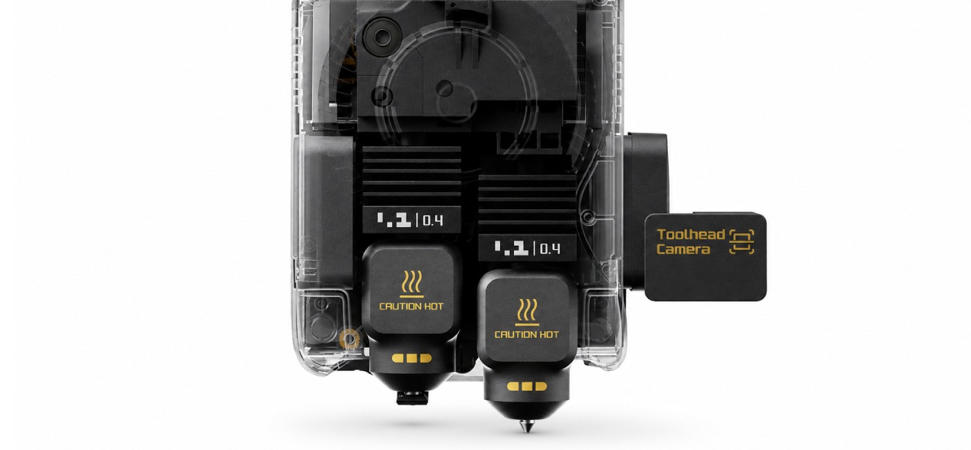 Bambu Lab X2D Combo Dual Extrusion System with Two 0.4 mm Nozzles and Toolhead Camera for High-Speed 3D Printing