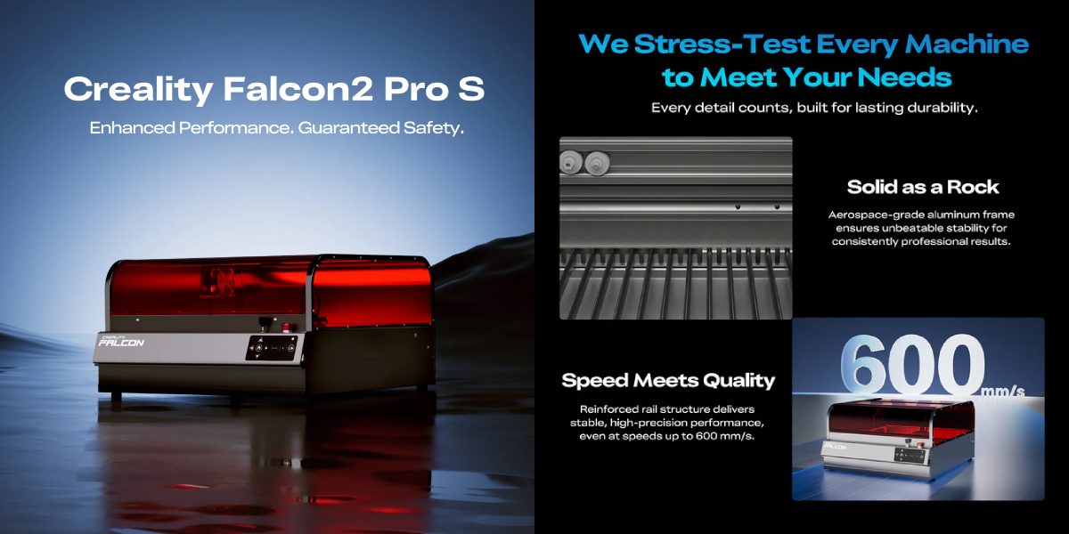Creality Falcon2 Pro S 22W: швидкість гравіювання 600 мм/с