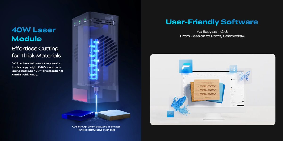 Лазерний гравер-різак Creality Falcon2 Pro S потужністю 40W