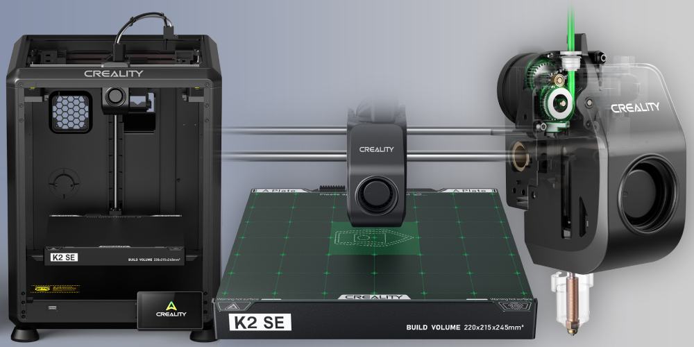 3D принтер Creality K2 SE, друкована пластина, екструдер