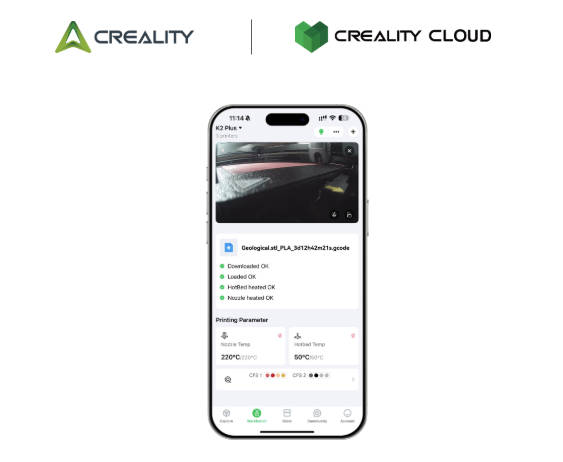 Знімок екрана програми Creality Cloud на телефоні та ПК