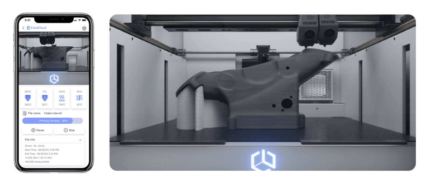 Remote camera monitoring and mobile app control on CreatBot D600 Pro3 HS industrial 3D printer for live print tracking and remote process management