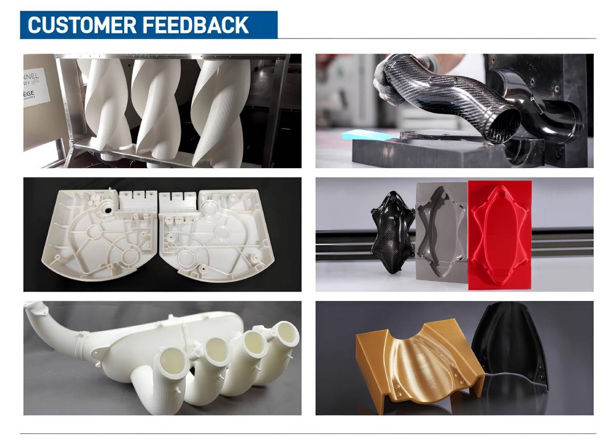 Industrial molds, casting matrices, and functional engineering parts printed on the Dowell DM Plus 3D printer.