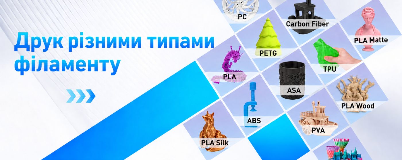 Сумісні філаменти для промислового 3D-принтера Dowell DM Pro: PLA, ABS, PETG, TPU, Carbon Fiber.
