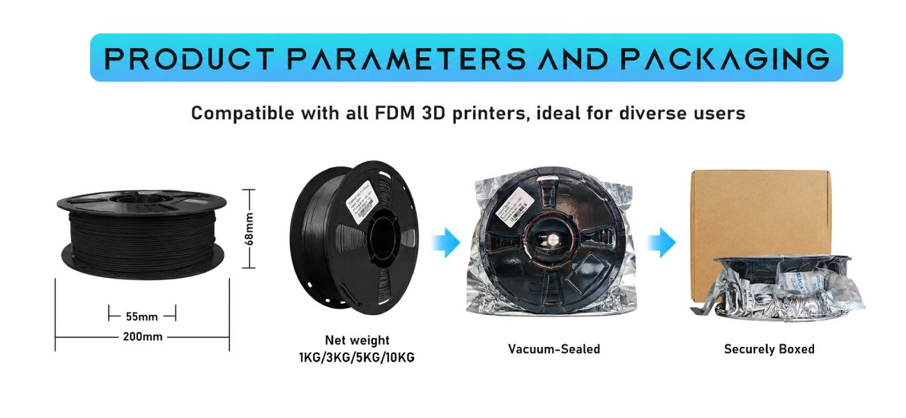 Farm 3D PLA CF10 чорний філамент з параметрами котушки та пакування