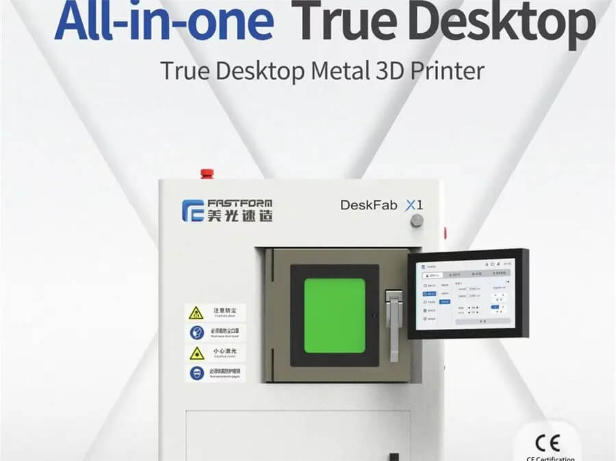 Настольный SLM 3D-принтер для печати металлом FastForm DeskFab X1 «все в одном», демонстрирующий свой компактный дизайн, подходящий для лабораторий и мастерских.