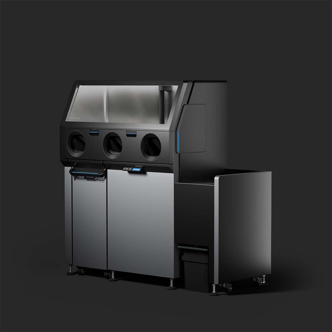 Formlabs Fuse X1 Sift 230V вигляд справа: вбудований модуль збору порошку та накопичувальний контейнер на правій стороні пристрою
