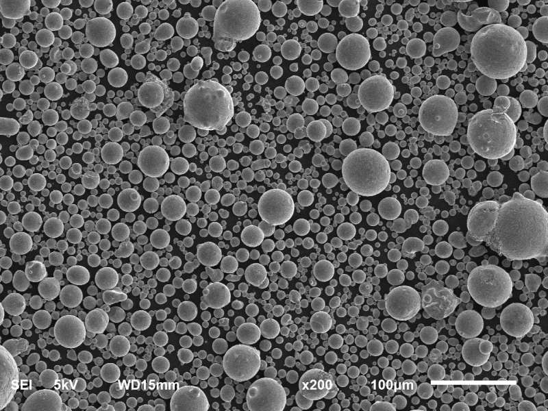 Знімок сканувальної електронної мікроскопії (SEM) сферичних часток сплаву IMT CoCrW фракції 15–53 мкм для стоматологічного 3D-друку.