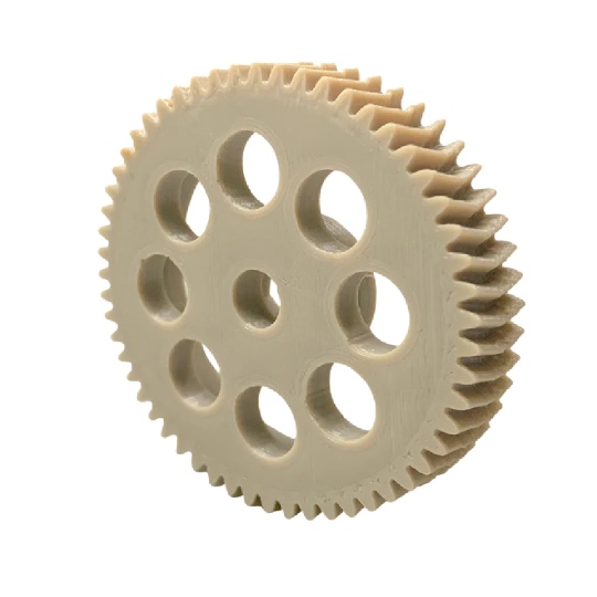 Precision gear made of PEEK, manufactured using the high-temperature 3D printer INTAMSYS FUNMAT HT for industrial machinery