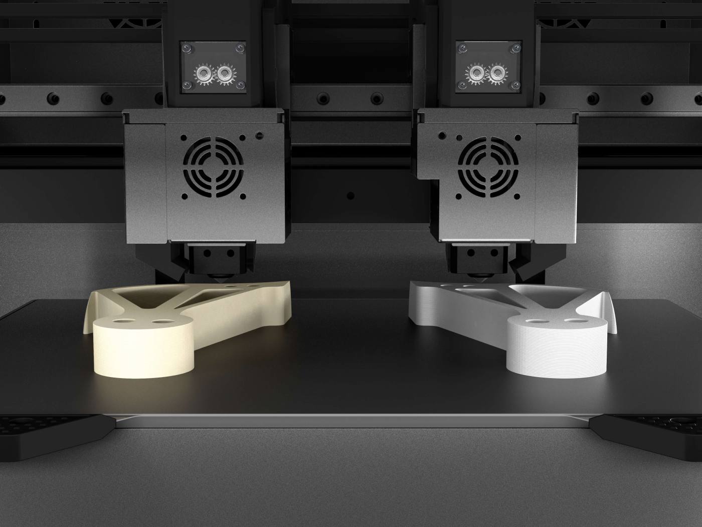 Дзеркальний друк на 3D-принтері INTAMSYS FUNMAT PRO 310 NEO з двома незалежними екструдерами IDEX для виготовлення симетричних деталей у промисловому виробництві.