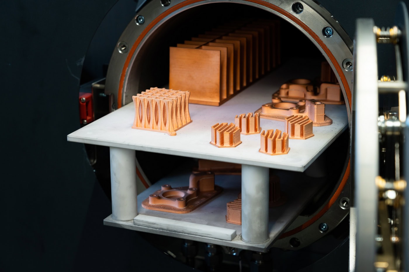 Markforged Copper 200cc filament. 3D printed elements in the oven