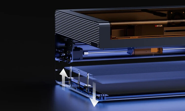 ORTUR H20 motorized lifting platform adjusting material height.