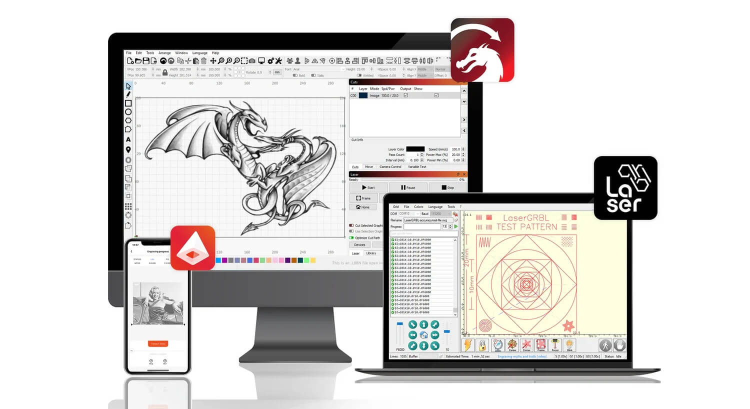 Comparison graphic of the different software options for ORTUR H20.