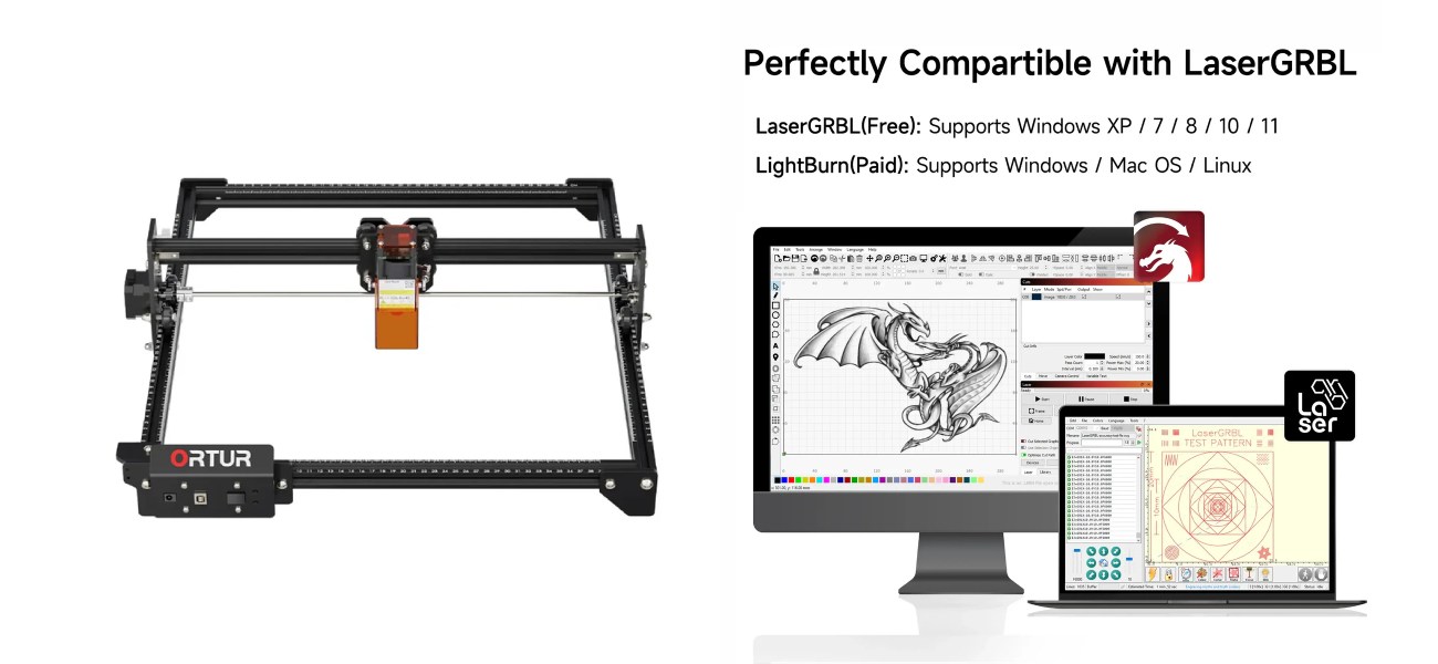Ortur Laser Master 2 S2 LF compatibility with LaserGRBL and LightBurn