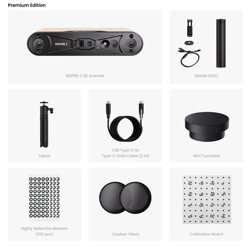 Вміст пакету Revopoint INSPIRE 2 Standard Edition