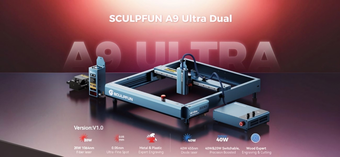 Лазерний гравер SCULPFUN A9 Ultra Dual 40W 20W
