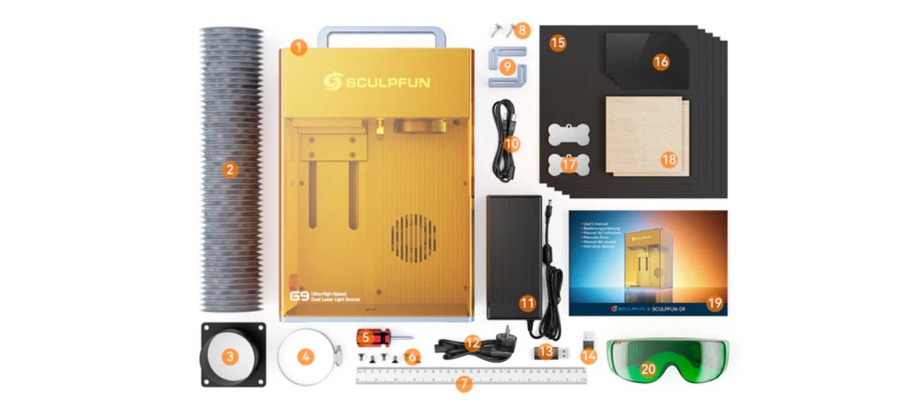 Повний комплект поставки лазерного верстата Sculpfun G9
