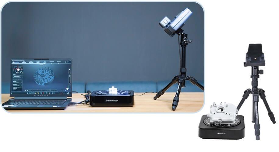 Відкрийте високоточне стаціонарне сканування з Industrial Pack для EinScan Pro 2X V2 3D-сканер EinScan Pro 2X V2 з Industrial Pack, що включає штатив та автоматичний поворотний стіл для стаціонарного сканування.